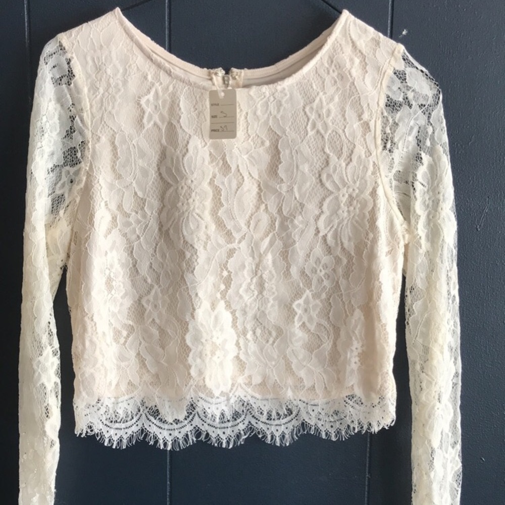 Elegant Lace Cream Crop Top